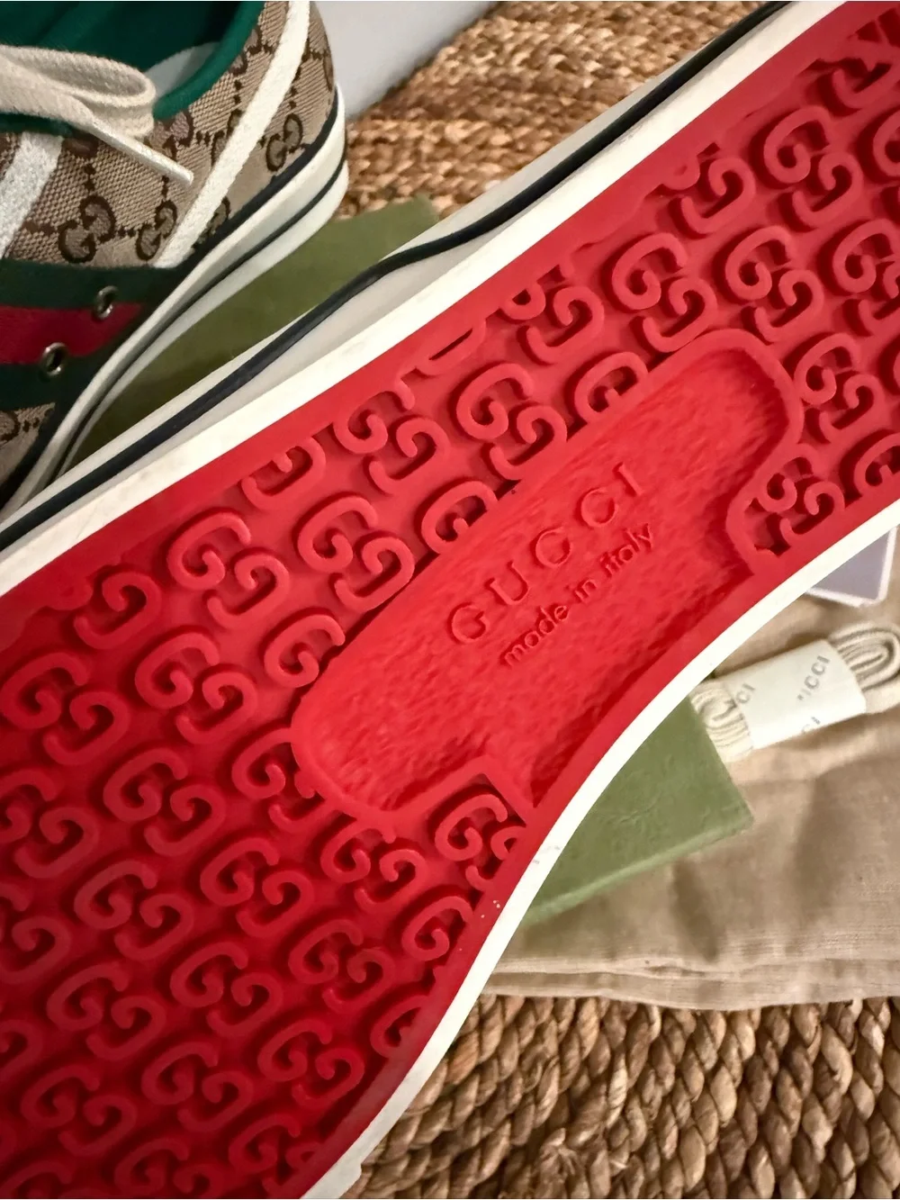 Gucci Women’s GG Canvas 1977 Green-Trim Low Top Sneakers by